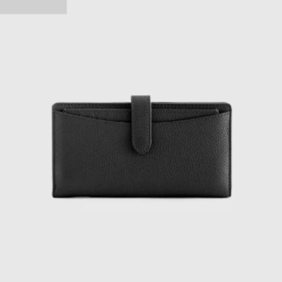 Quince Black Italian Pebbled Leather Wallet Bifold 14 Card Slots NWT - Picture 1 of 10